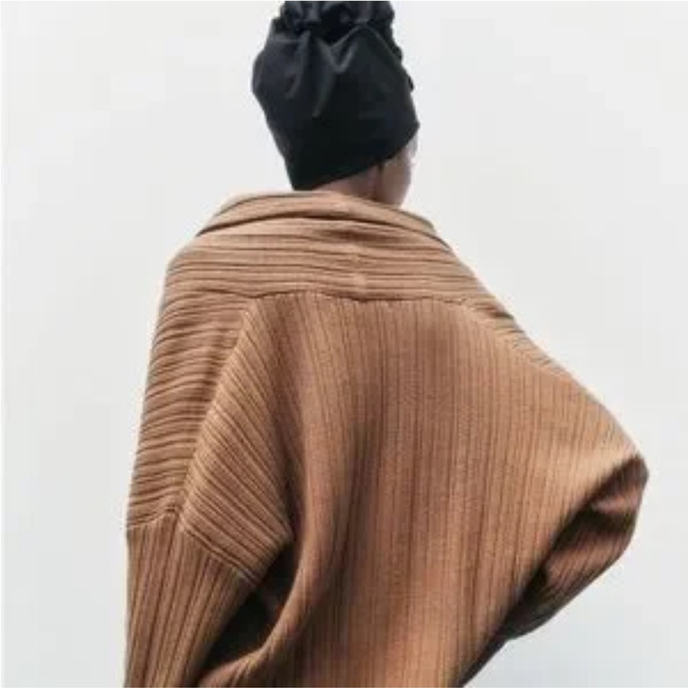 Zara Brown Oversized Cowl Neck Ribbed Sweater - Picture 5 of 7